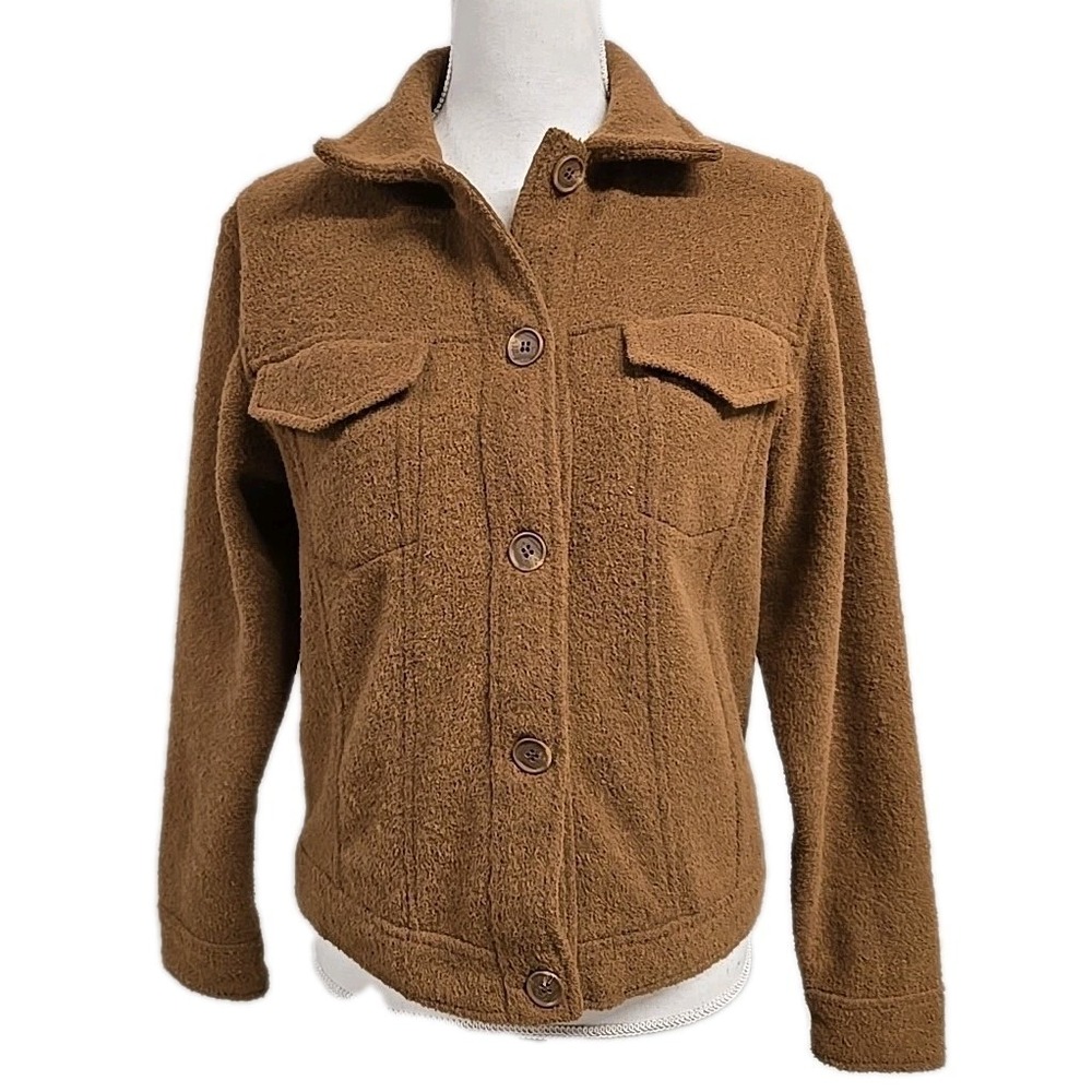 Joie Cropped Button Down Long Sleeve Teddy Jacket Shacket Brown Women's Size S